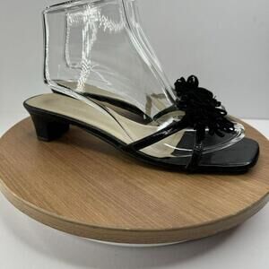 Hillard & Hanson Vintage‎ Black Leather Pom Pom Square Toe Slip-On Heel Size 7.5